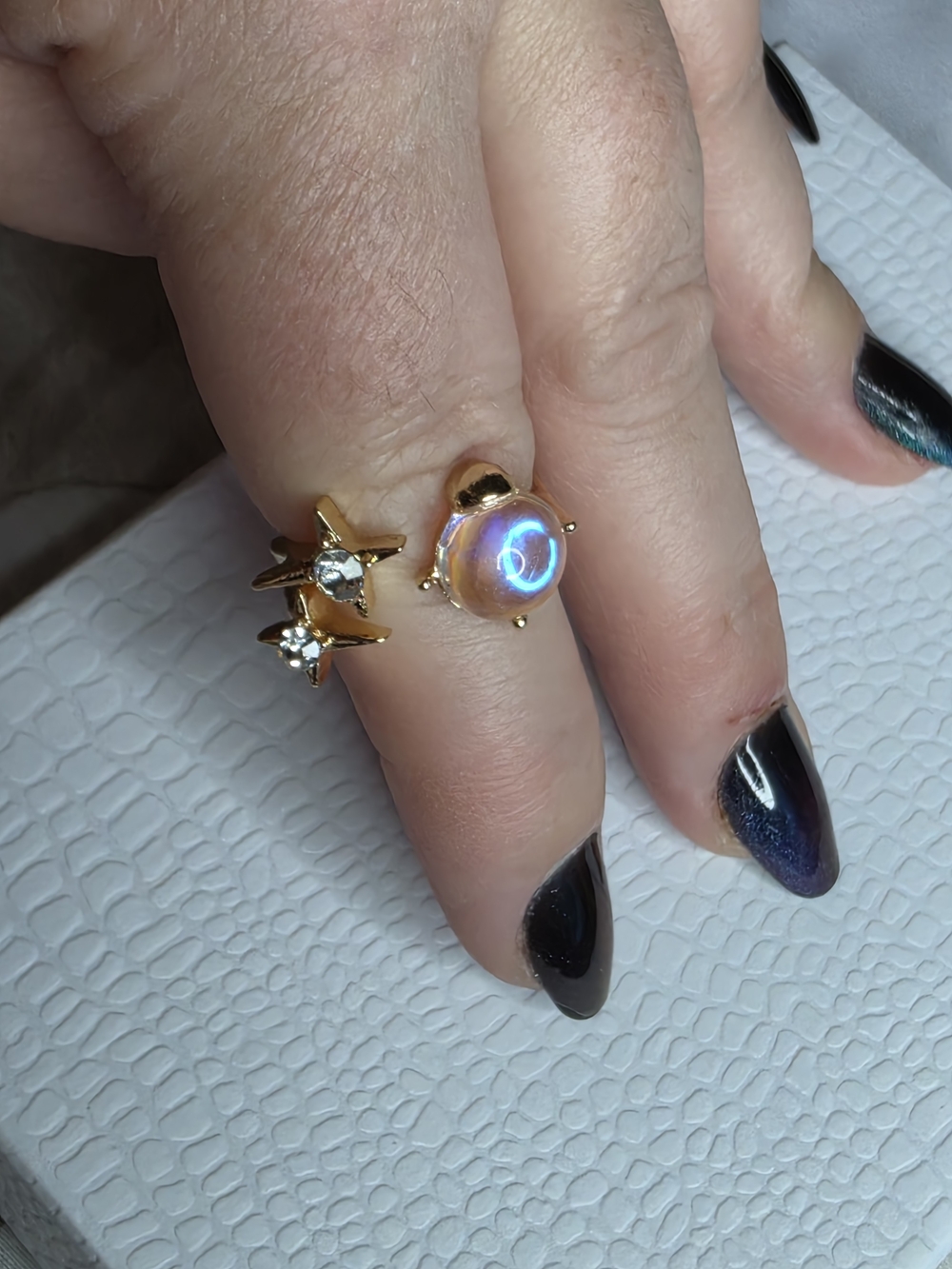 Gold Star and Opal-Inspired Adjustable Ring - Gold